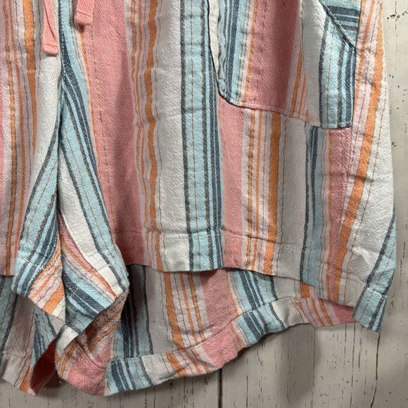Lane Bryant Pink Blue Striped Linen Blend High Rise Drawstring Summer Shorts - Picture 7 of 13